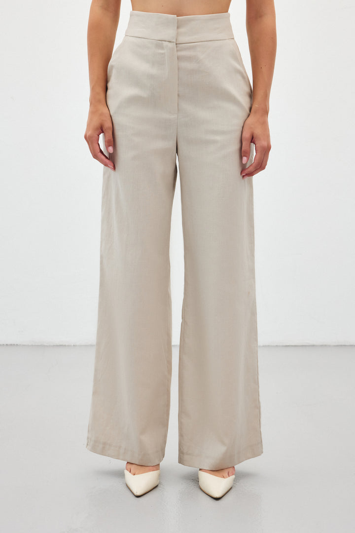 Sateen Pantalon en Lin Large - Pierre
