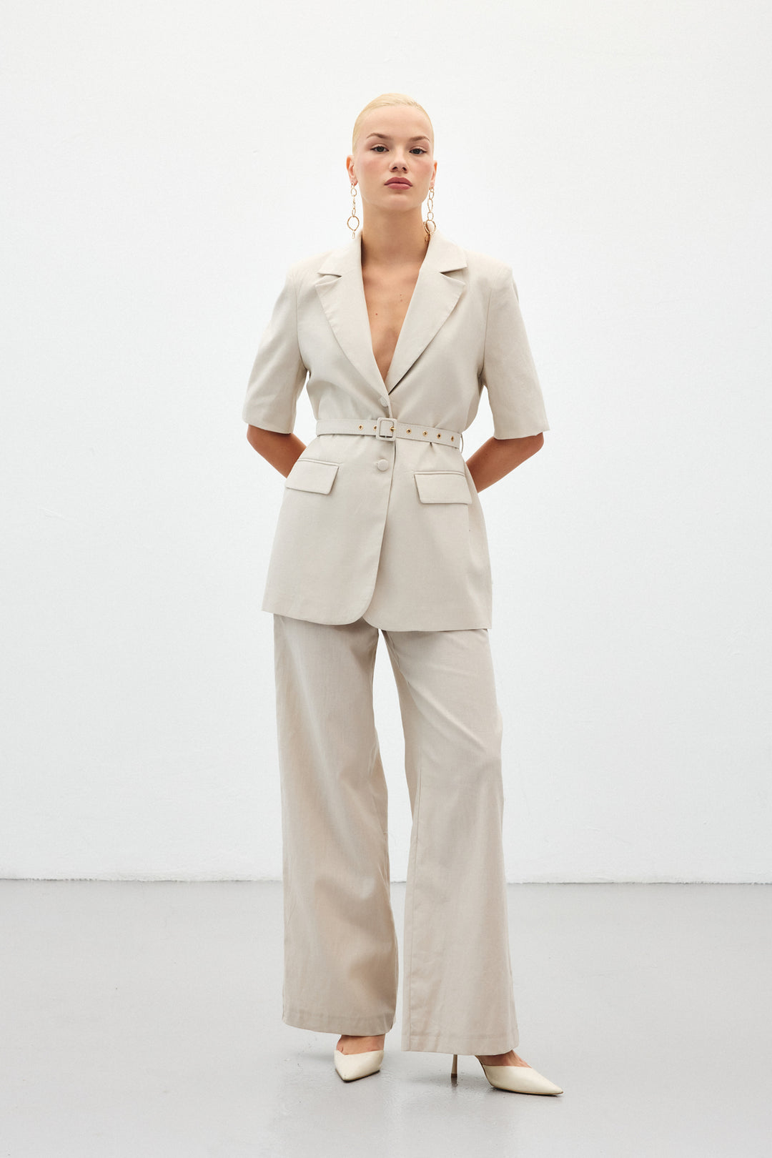 Sateen Pantalon en Lin Large - Pierre