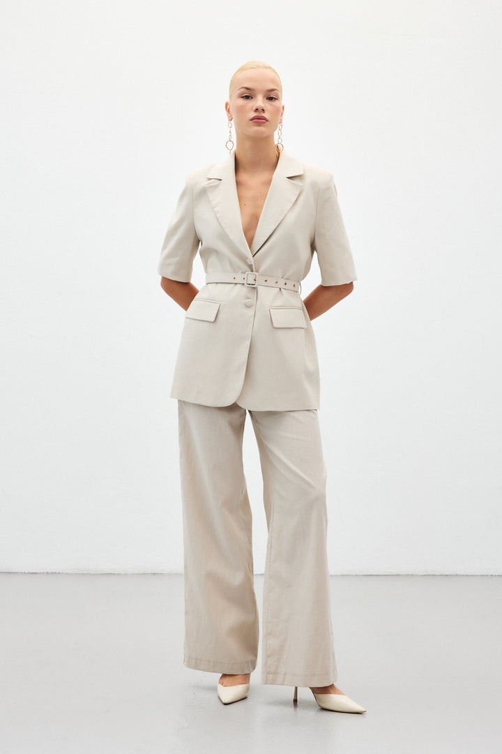 Sateen Pantalon en Lin Large - Pierre