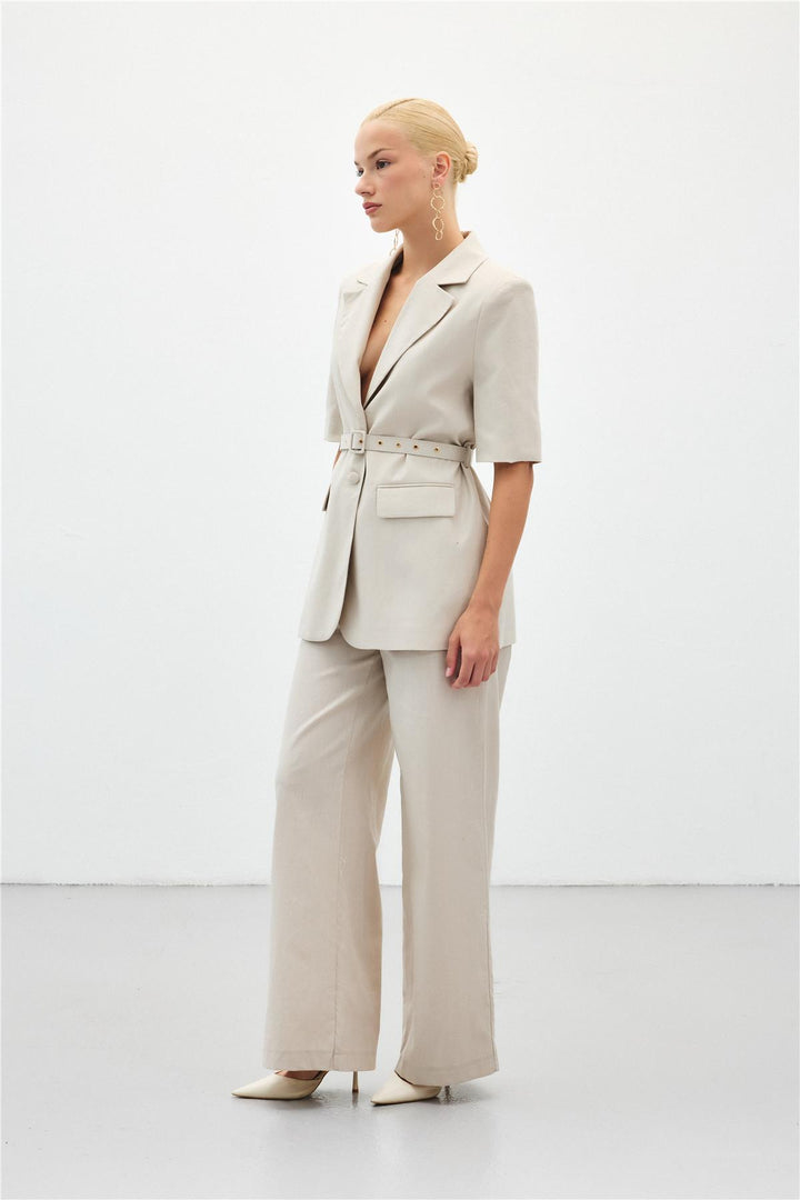 Sateen Pantalon en Lin Large - Pierre