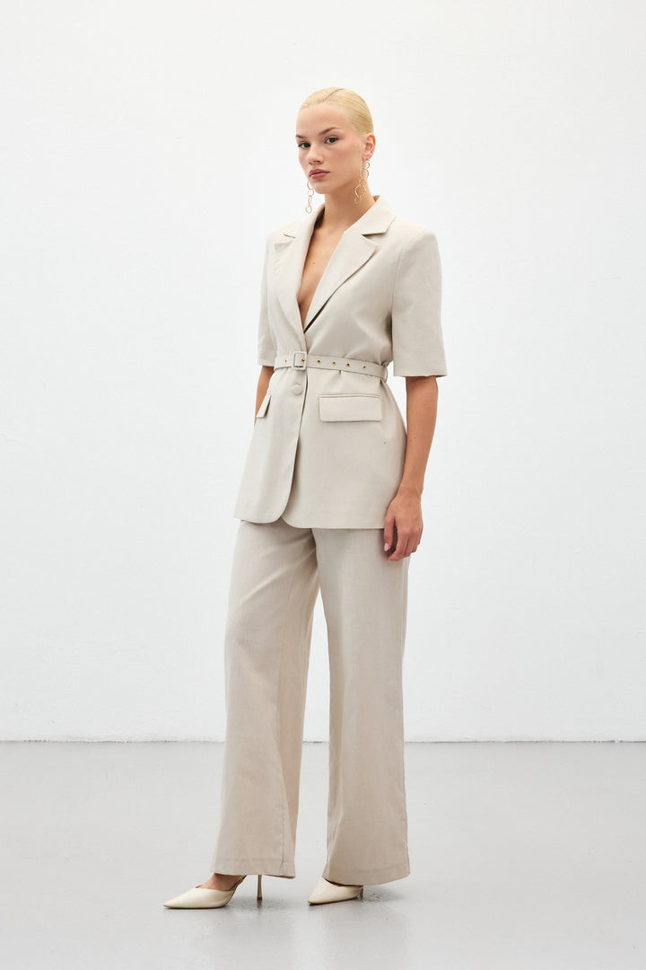 Sateen Pantalon en Lin Large - Pierre