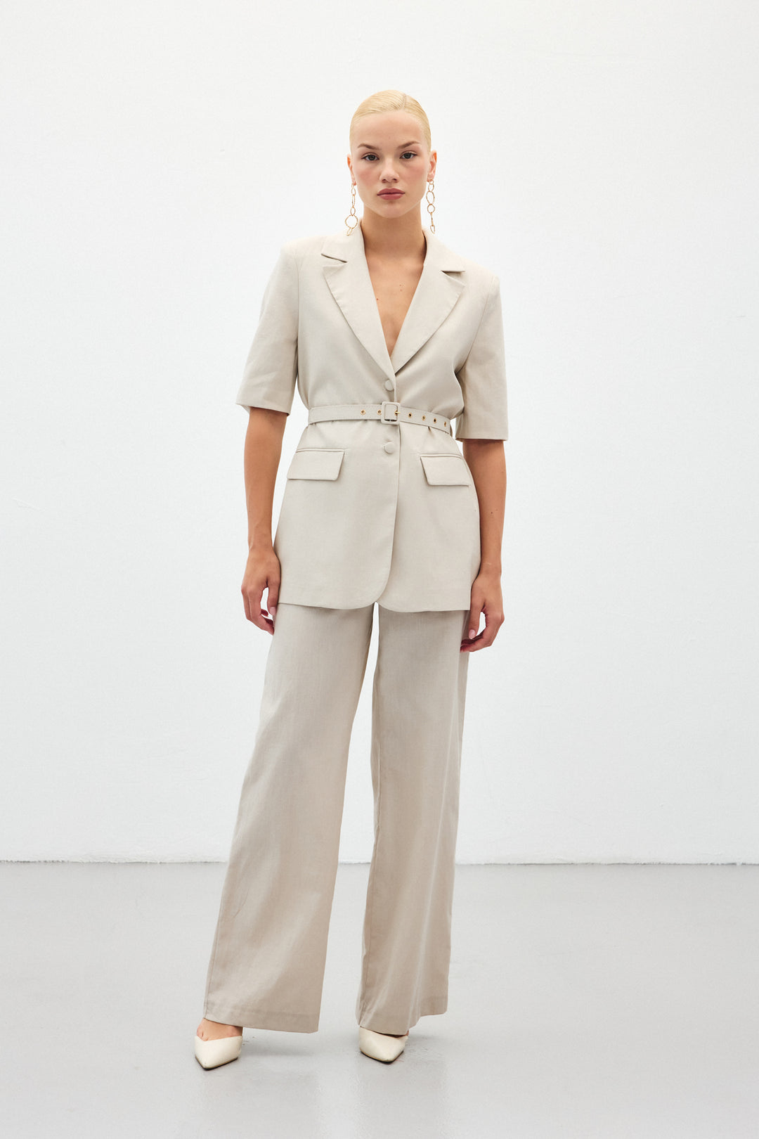 Sateen Pantalon en Lin Large - Pierre