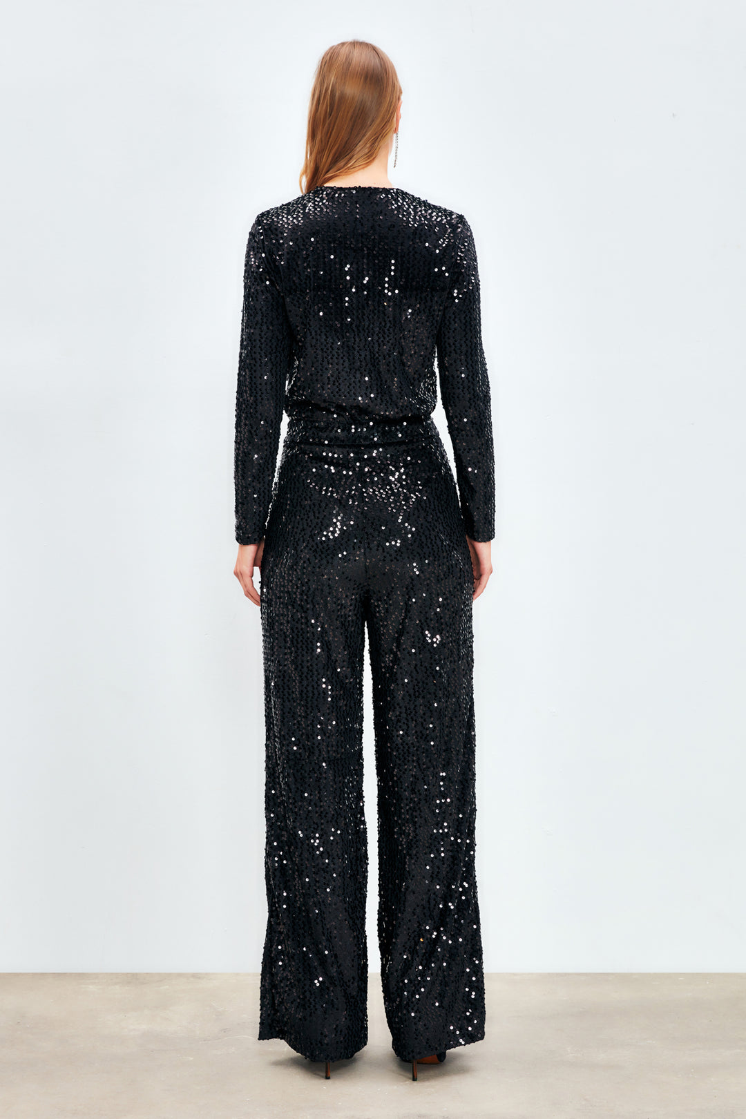 Sateen Pantalon Pailleté Large - Noir