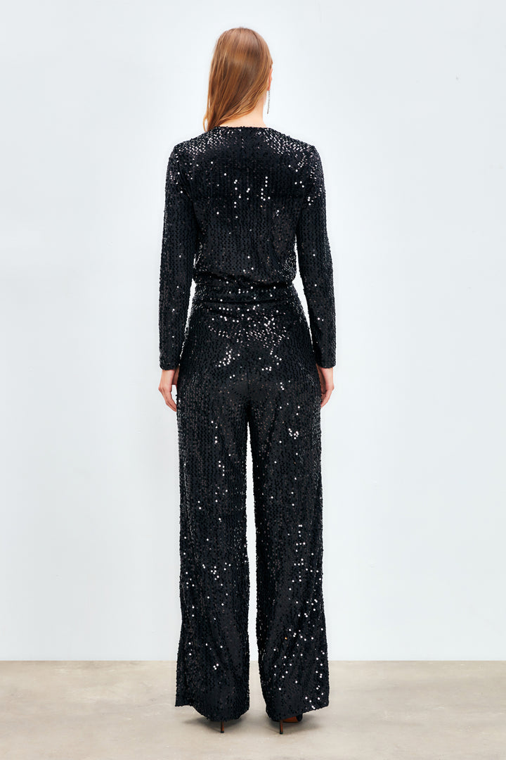 Sateen Pantalon Pailleté Large - Noir