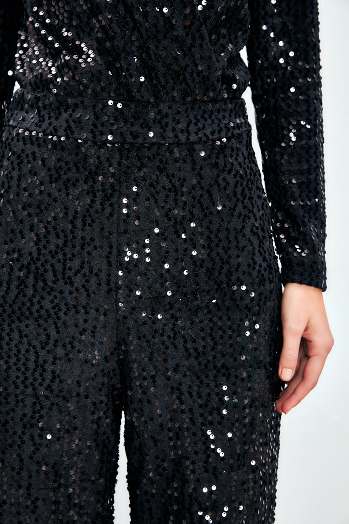 Sateen Pantalon Pailleté Large - Noir