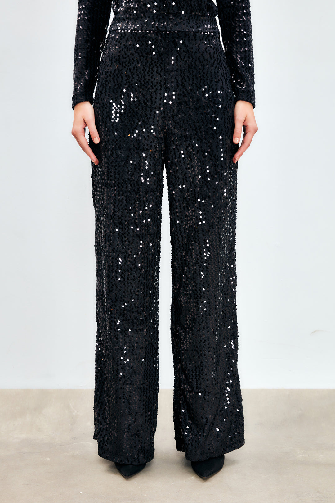 Sateen Pantalon Pailleté Large - Noir
