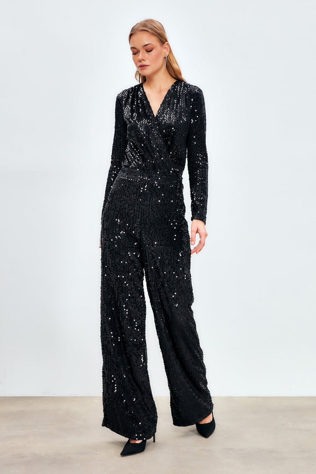 Sateen Pantalon Pailleté Large - Noir