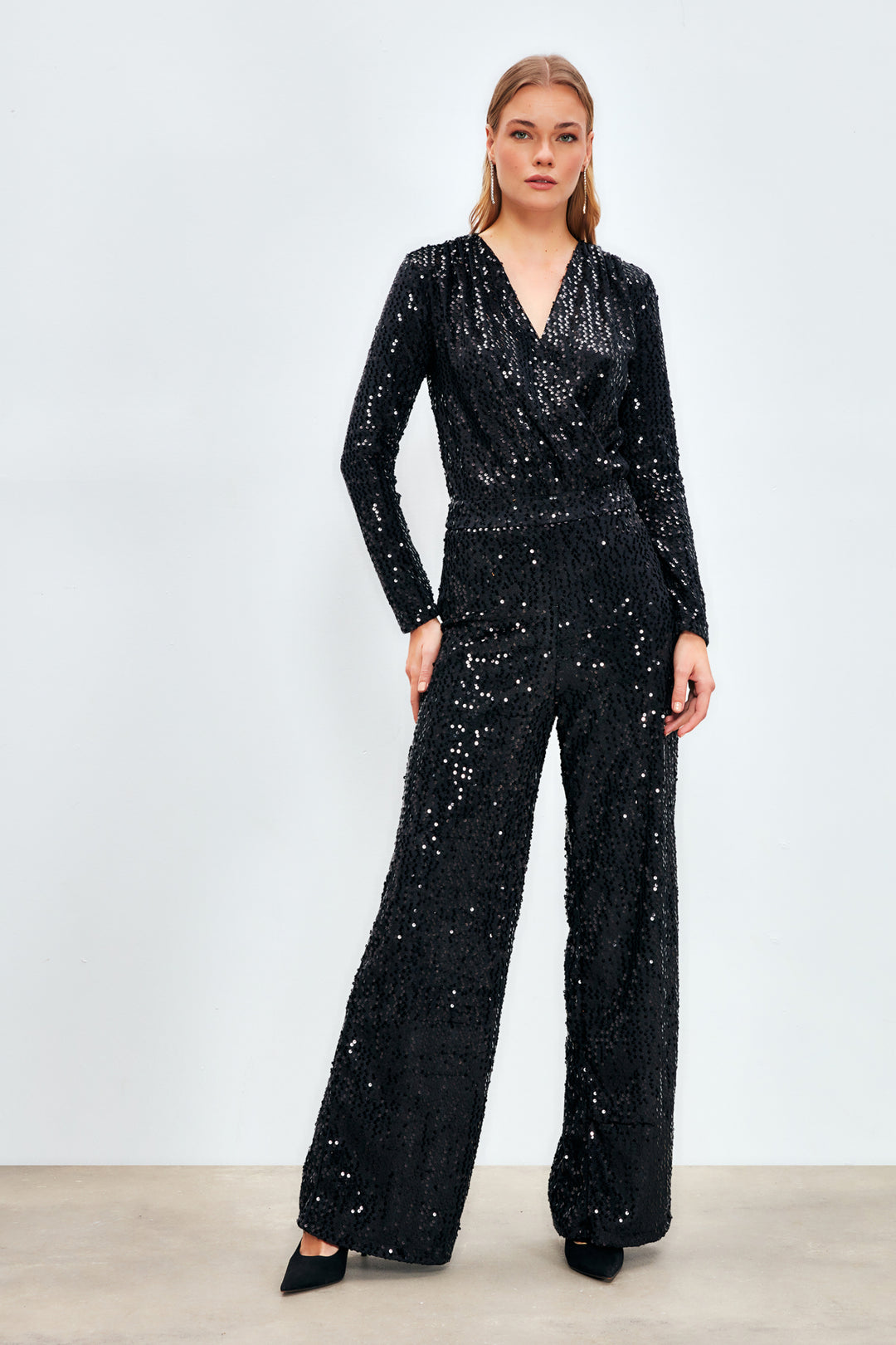 Sateen Pantalon Pailleté Large - Noir