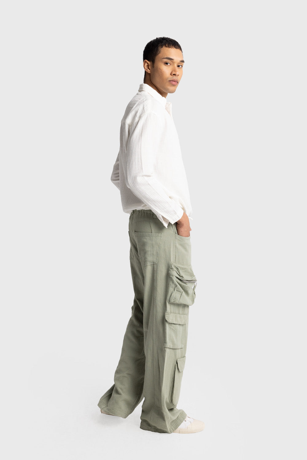 Giesto Chemise avec détails de lacets à l'apparence froissée - Blanc