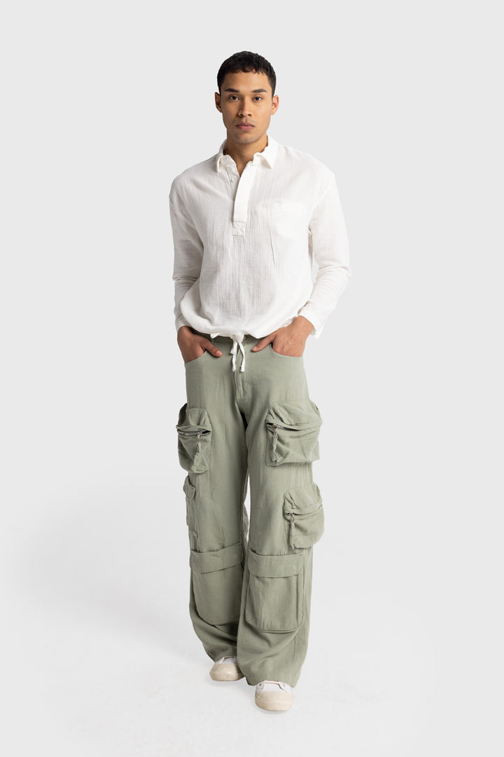 Giesto Chemise avec détails de lacets à l'apparence froissée - Blanc
