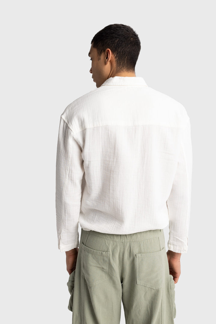 Giesto Chemise avec détails de lacets à l'apparence froissée - Blanc