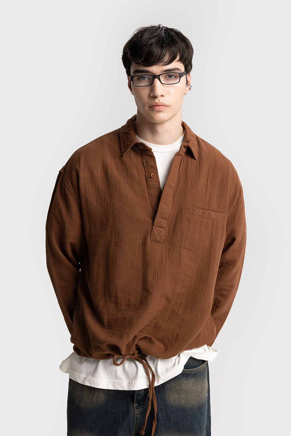 Giesto Chemise avec détails de lacets à l'apparence froissée - Marron