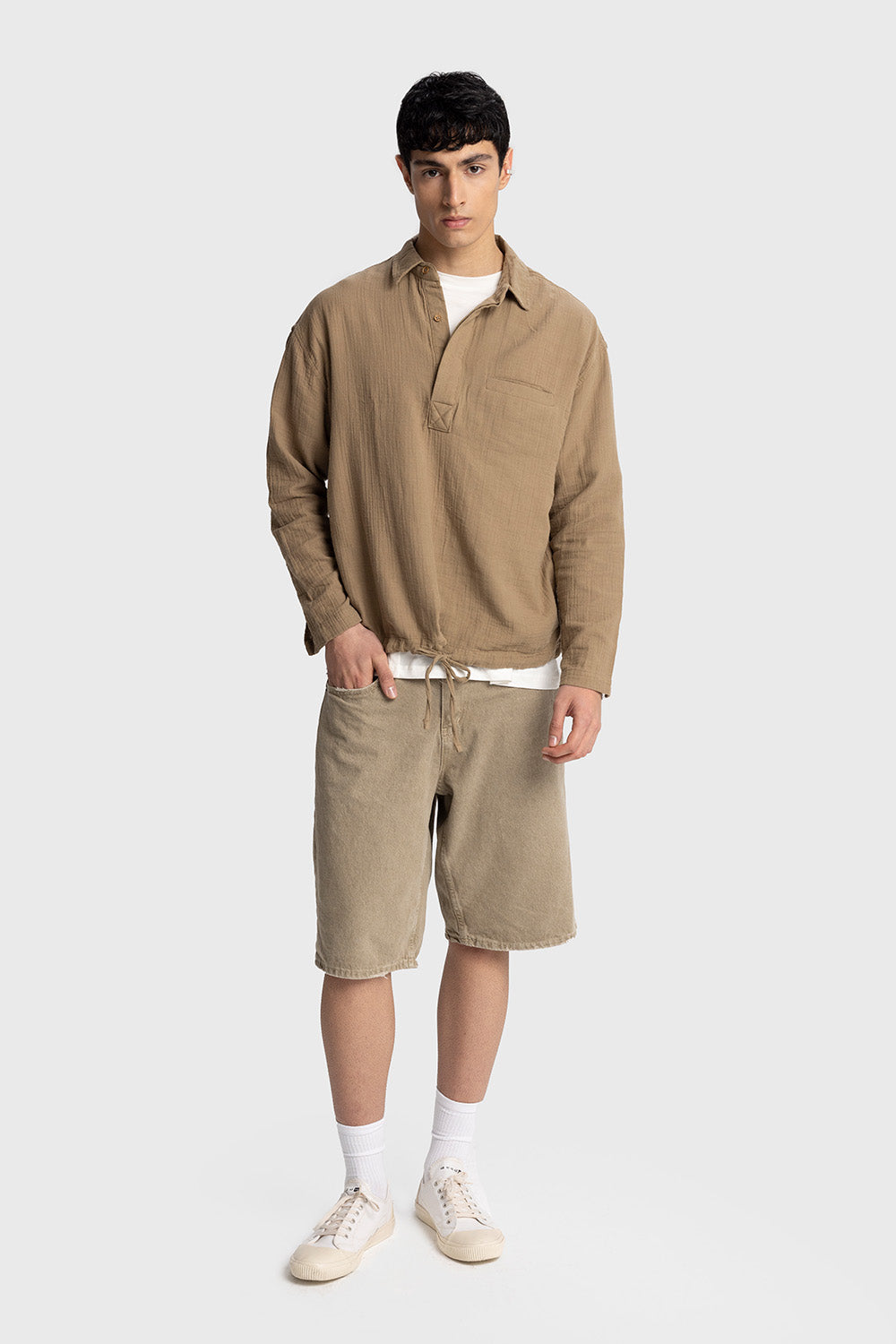Giesto Chemise avec détails de lacets à l'apparence froissée - Tabac