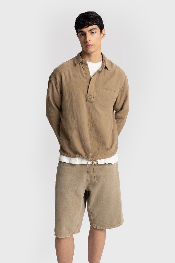 Giesto Chemise avec détails de lacets à l'apparence froissée - Tabac