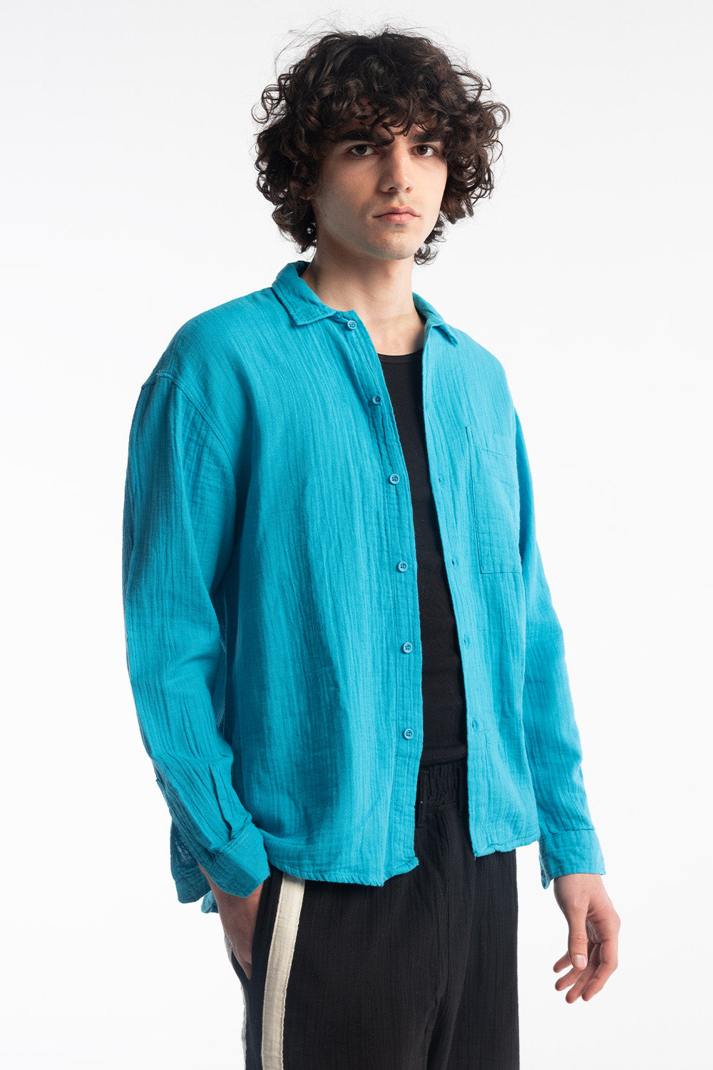 Giesto Chemise à l'apparence froissée - Bleu