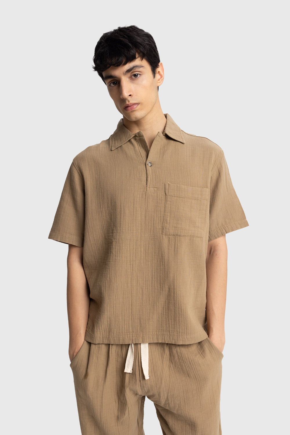 Giesto Chemise à manches courtes avec apparence froissée - Tabac