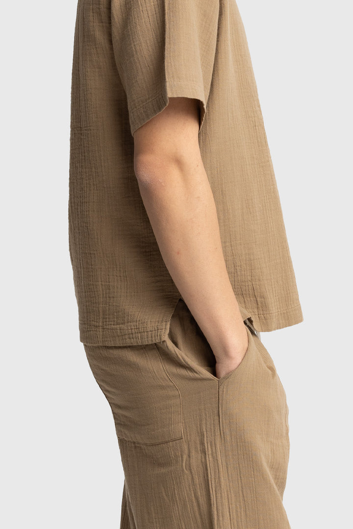 Giesto Chemise à manches courtes avec apparence froissée - Tabac