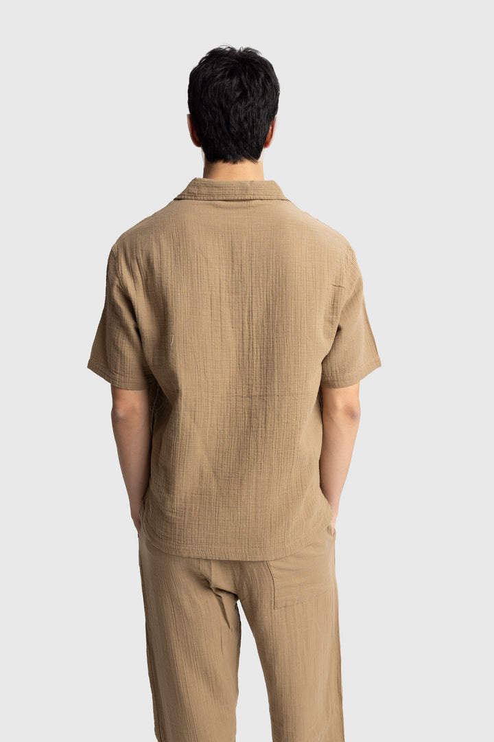 Giesto Chemise à manches courtes avec apparence froissée - Tabac