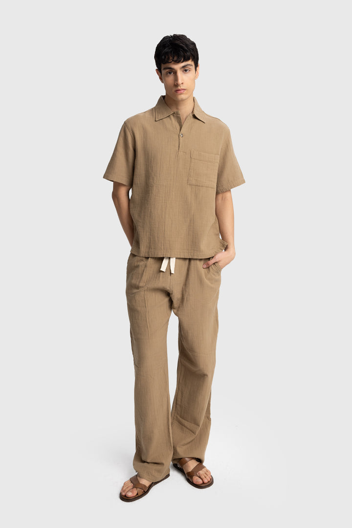Giesto Chemise à manches courtes avec apparence froissée - Tabac