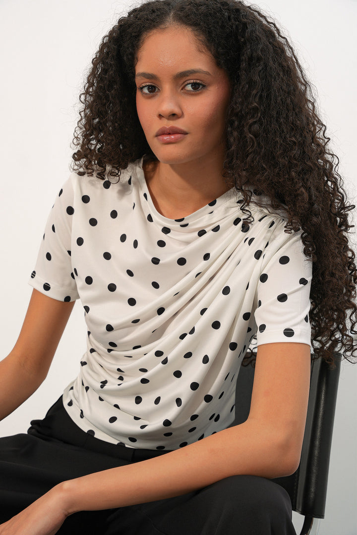 Bigdart Blouse à pois à manches courtes avec détails froncés pour femme 945 - Blanc cassé