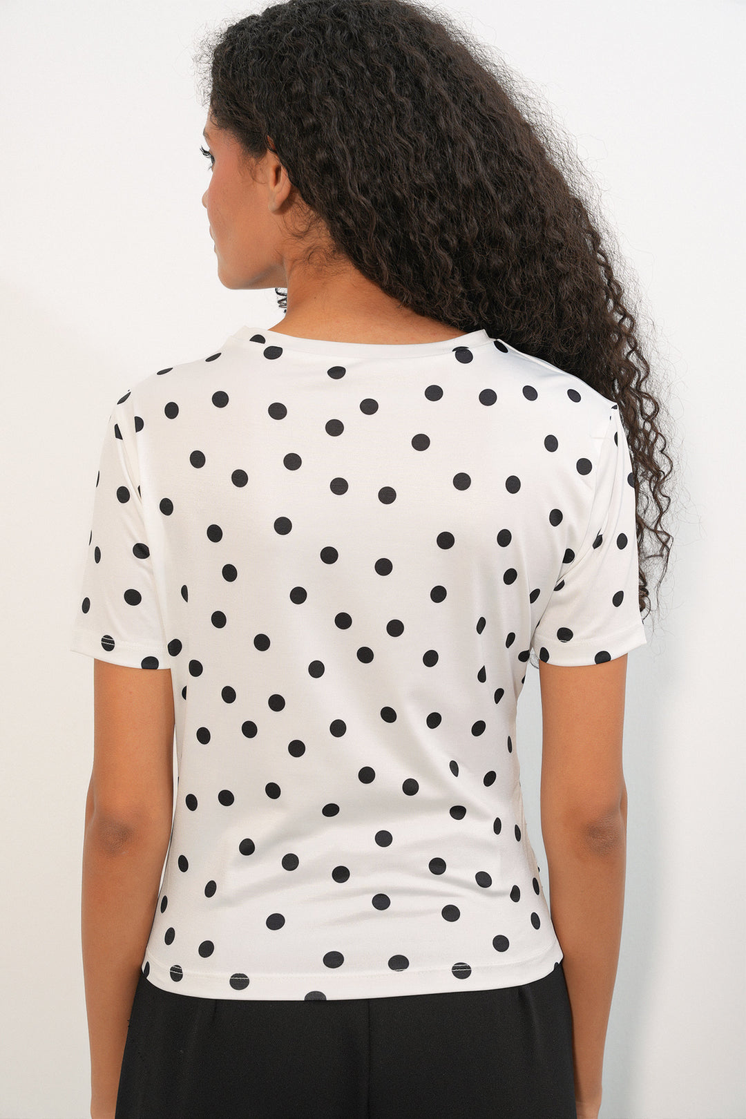 Bigdart Blouse à pois à manches courtes avec détails froncés pour femme 945 - Blanc cassé
