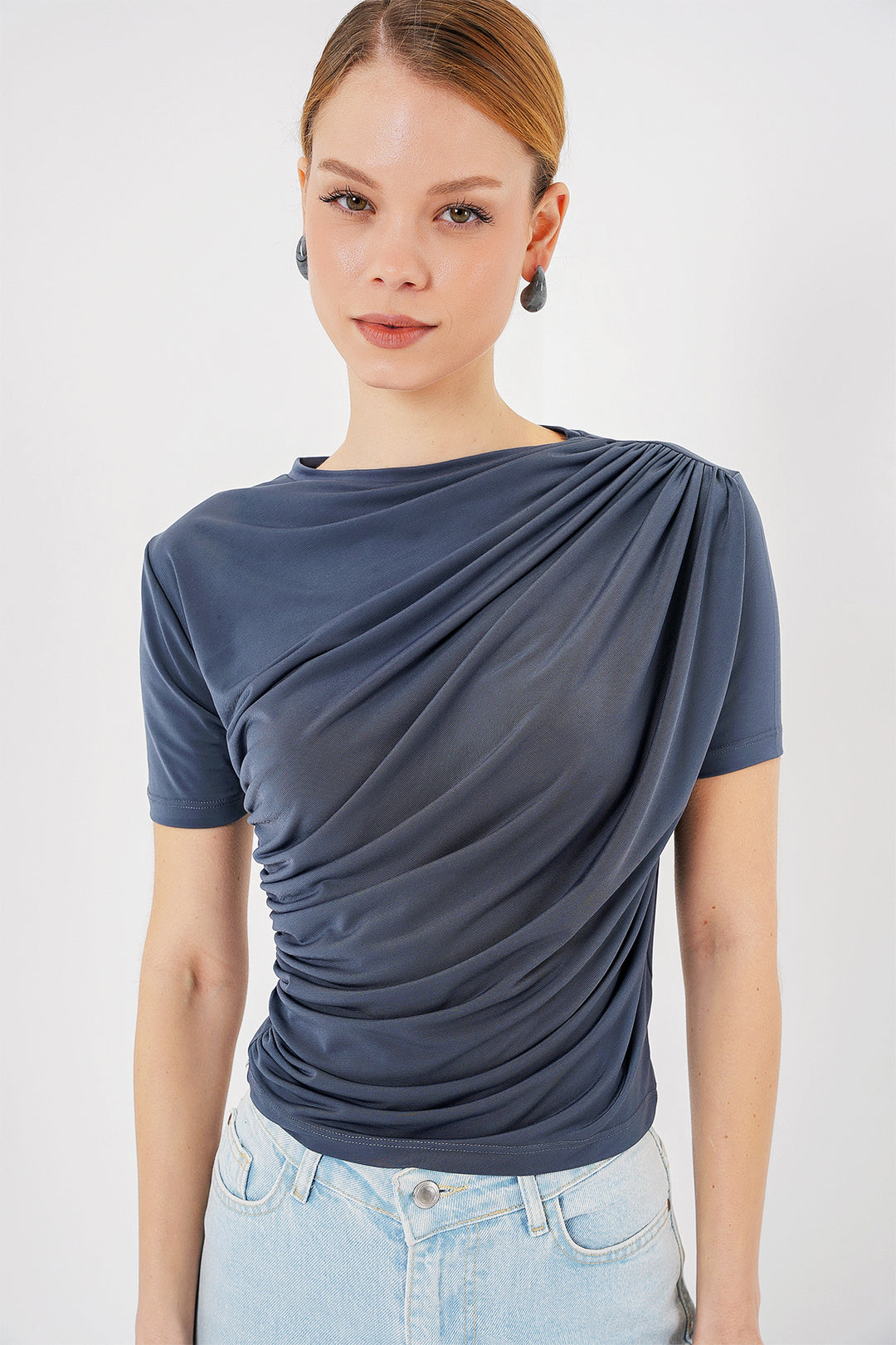 Bigdart Blouse Sandy à Manches Courtes avec Détails Froncés 945 - Anthracite
