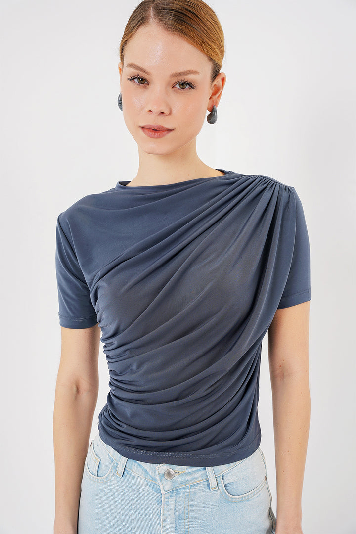 Bigdart Blouse Sandy à Manches Courtes avec Détails Froncés 945 - Anthracite