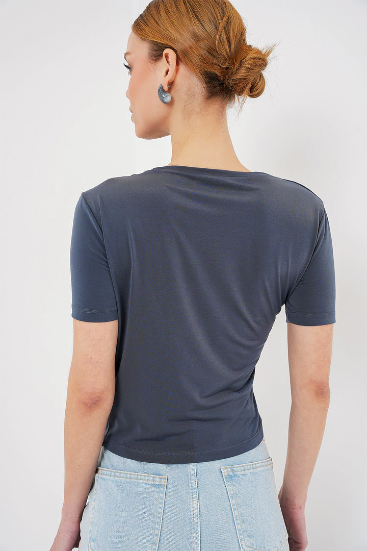 Bigdart Blouse Sandy à Manches Courtes avec Détails Froncés 945 - Anthracite