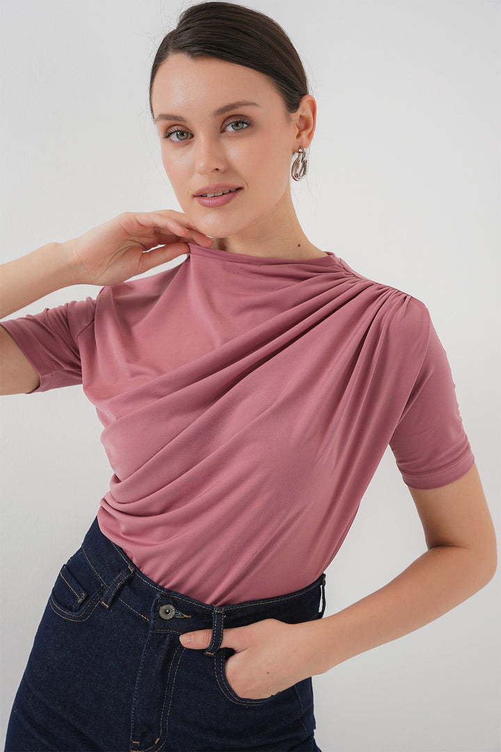 Bigdart Blouse Sandy à manches courtes avec détails froncés 945 - gül kurusu