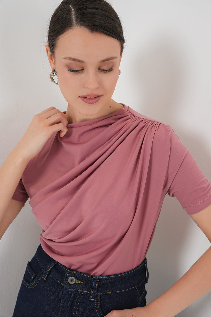 Bigdart Blouse Sandy à manches courtes avec détails froncés 945 - gül kurusu