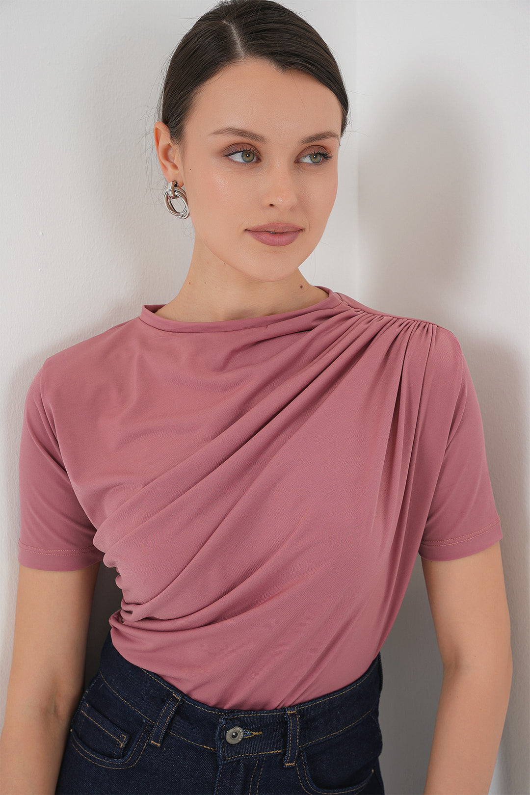 Bigdart Blouse Sandy à manches courtes avec détails froncés 945 - gül kurusu