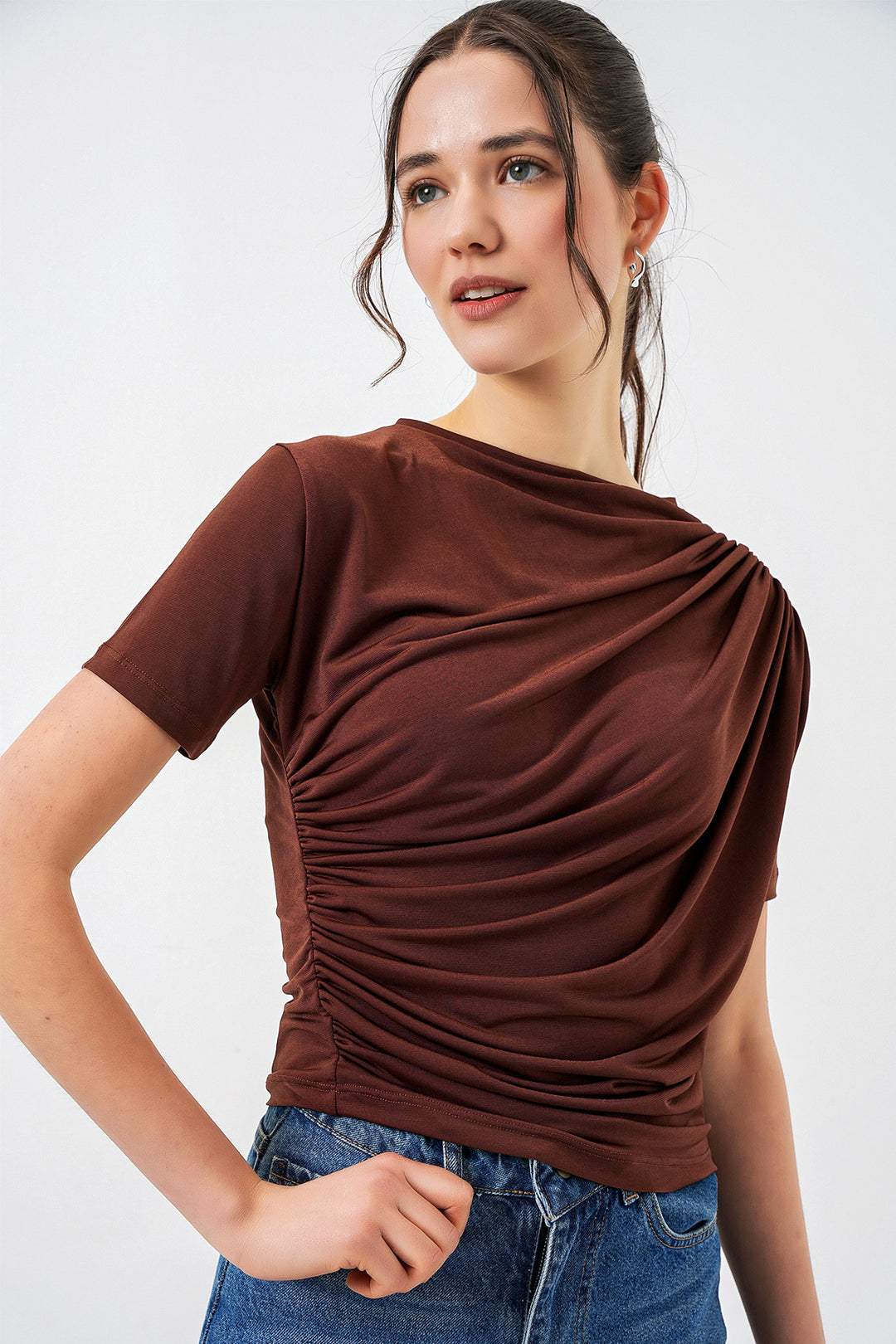 Bigdart Blouse Sandy à manches courtes avec détails froncés 945 - Marron