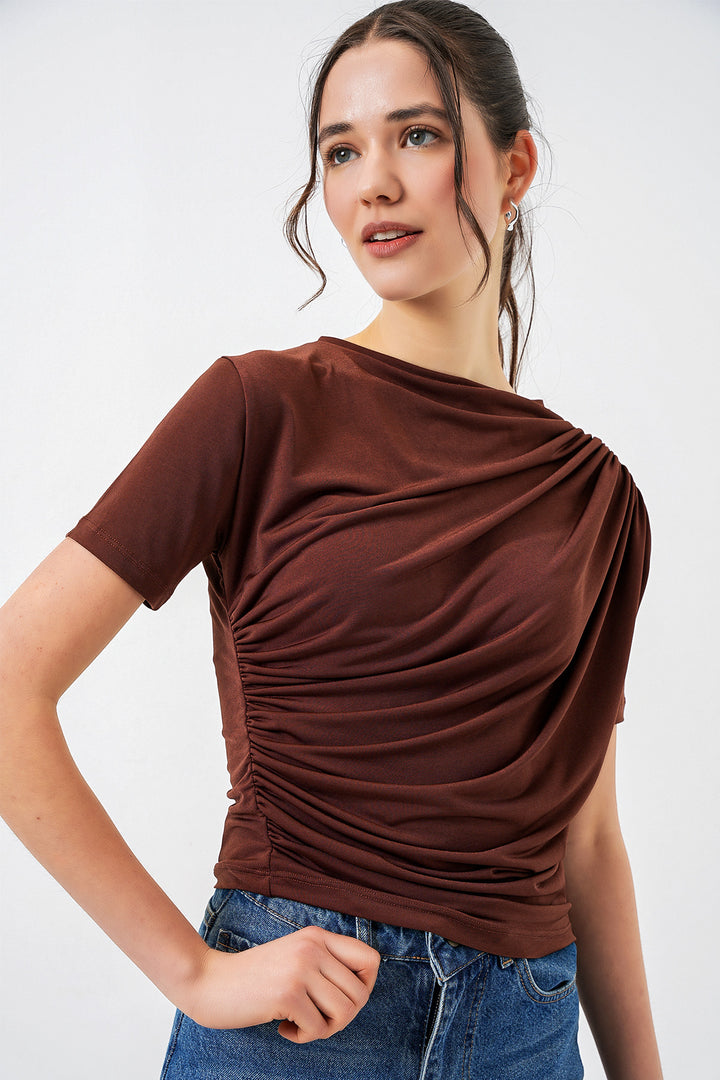 Bigdart Blouse Sandy à manches courtes avec détails froncés 945 - Marron