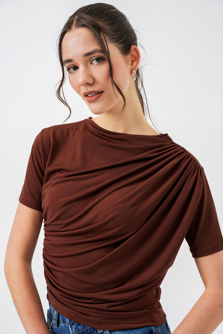 Bigdart Blouse Sandy à manches courtes avec détails froncés 945 - Marron