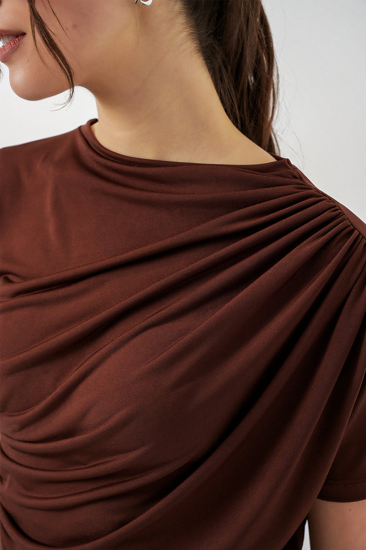 Bigdart Blouse Sandy à manches courtes avec détails froncés 945 - Marron
