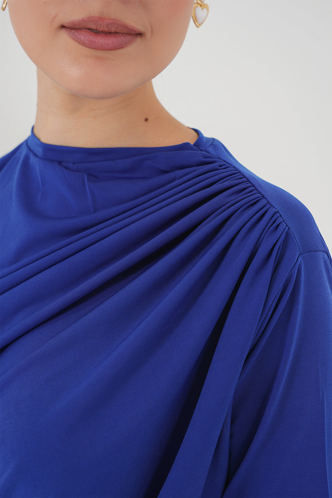 Bigdart Büzgü Detaylı Kısa Kol Sandy Bluz 945 - Bleu roi