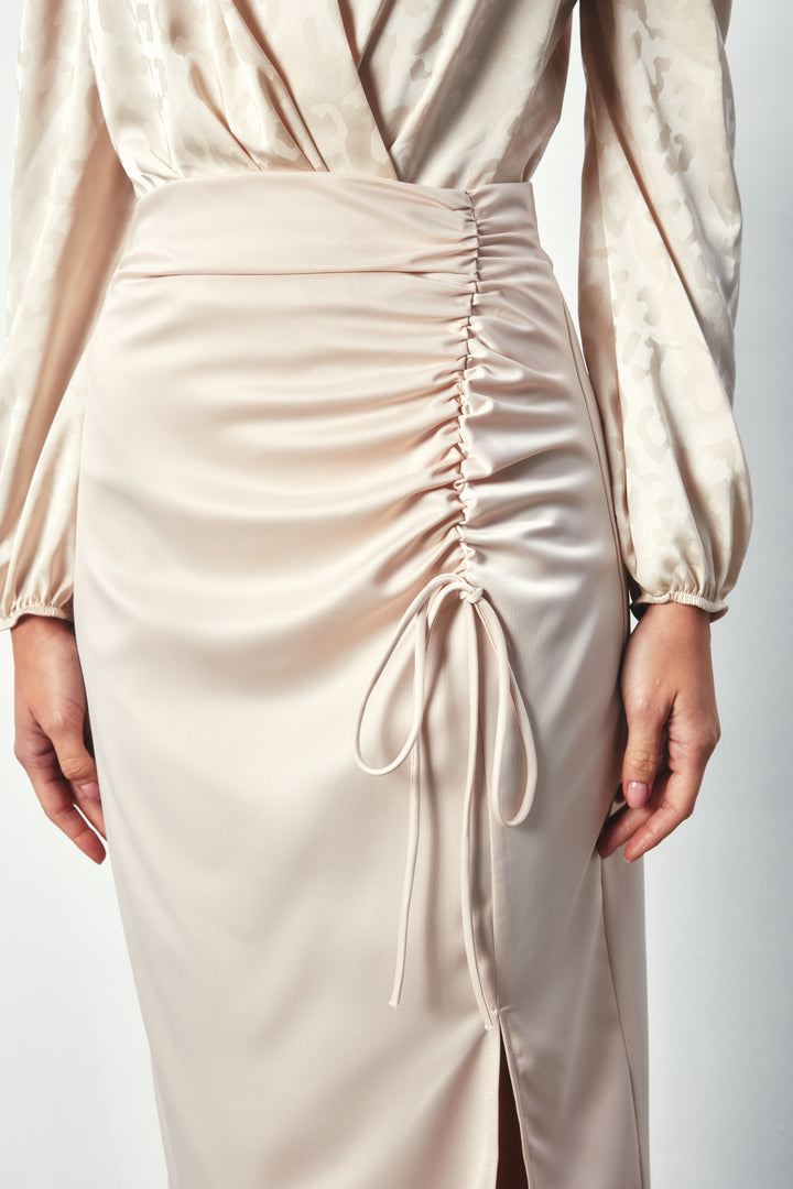 Sateen Jupe satin avec détails froncés - Beige