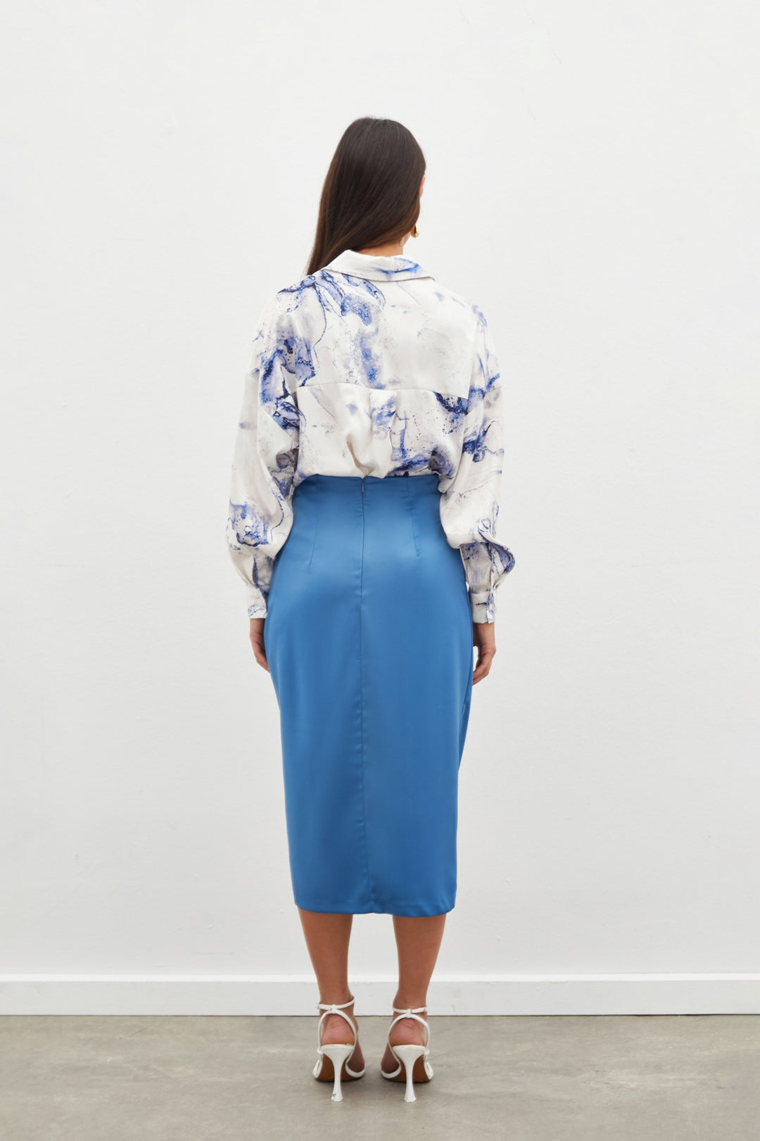 Sateen Jupe en satin avec détails froncés - Indigo
