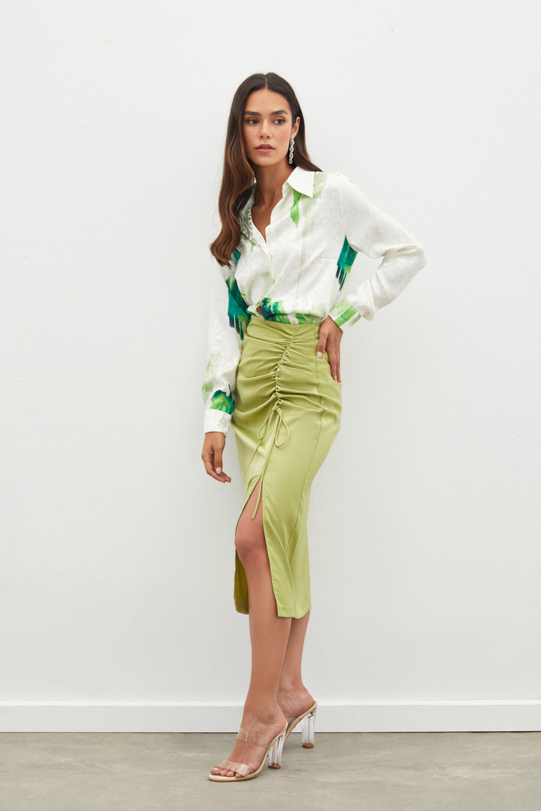 Sateen Jupe en satin à détails froncés - yag Vert