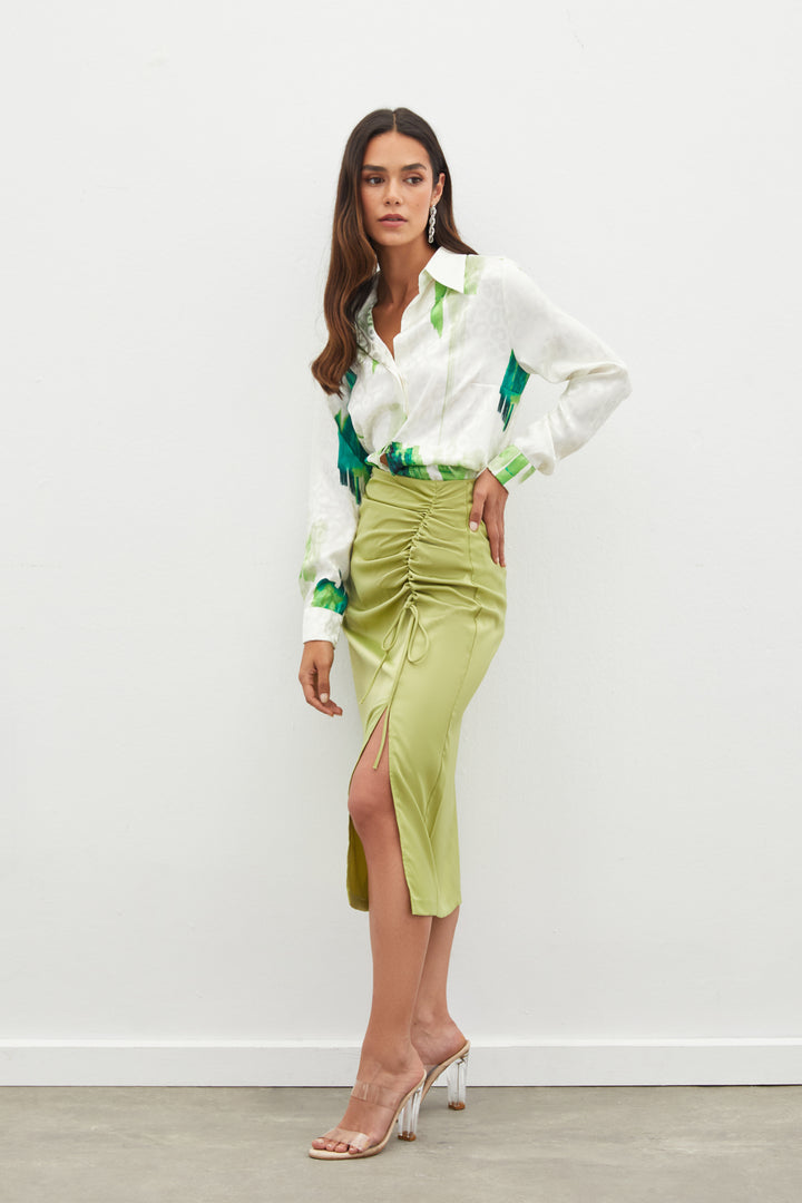 Sateen Jupe en satin à détails froncés - yag Vert