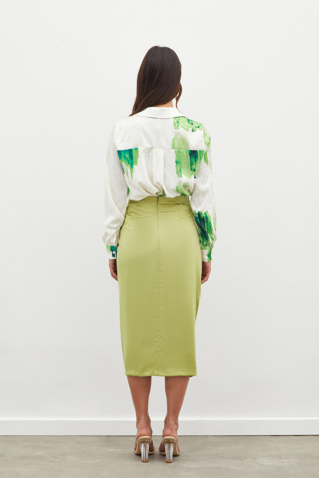 Sateen Jupe en satin à détails froncés - yag Vert