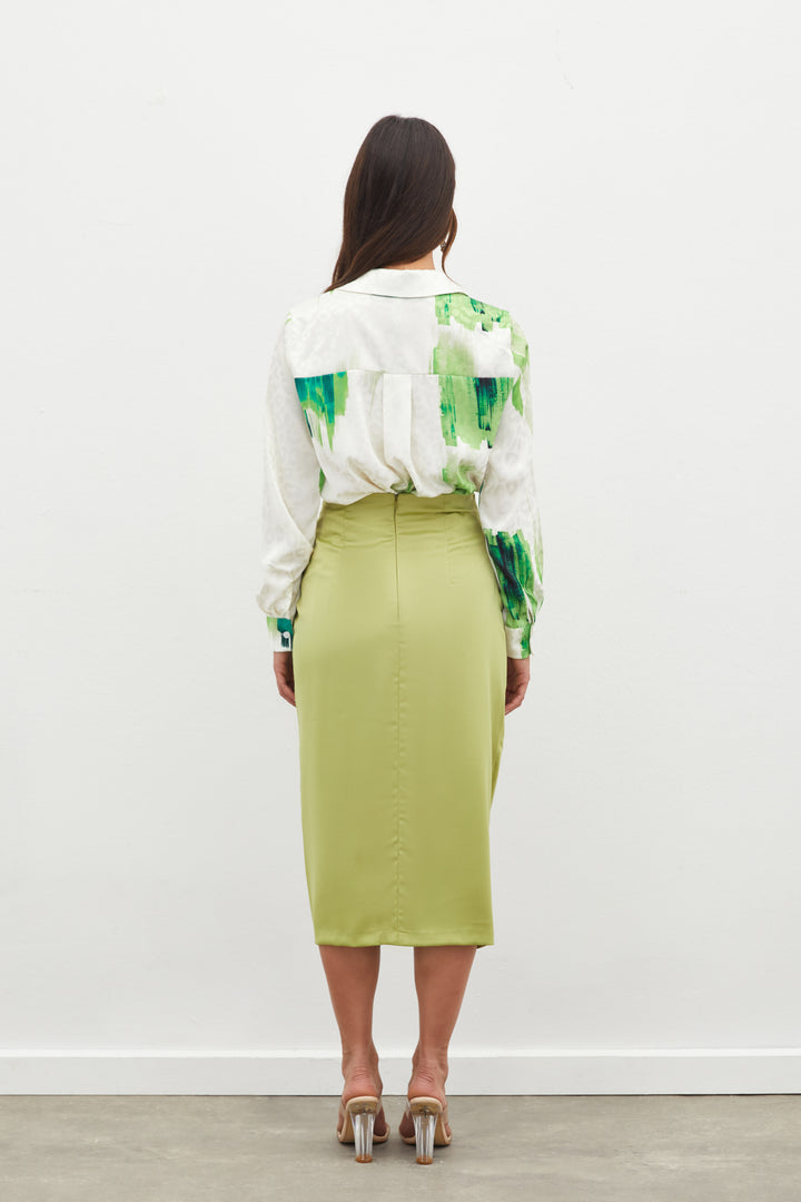 Sateen Jupe en satin à détails froncés - yag Vert