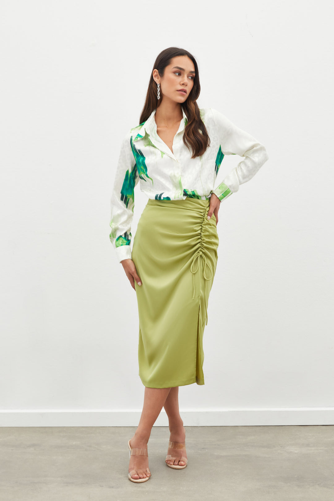 Sateen Jupe en satin à détails froncés - yag Vert