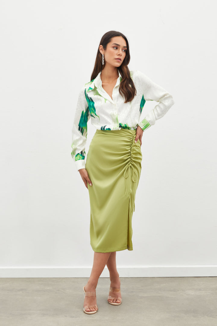 Sateen Jupe en satin à détails froncés - yag Vert