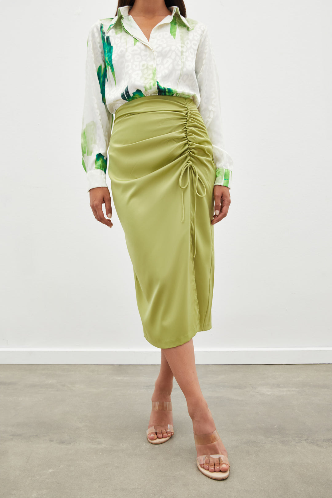 Sateen Jupe en satin à détails froncés - yag Vert