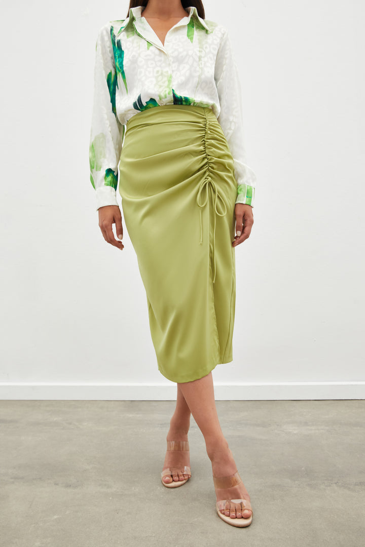 Sateen Jupe en satin à détails froncés - yag Vert