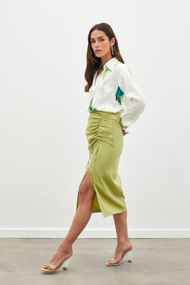 Sateen Jupe en satin à détails froncés - yag Vert