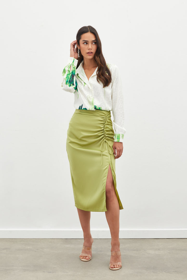 Sateen Jupe en satin à détails froncés - yag Vert