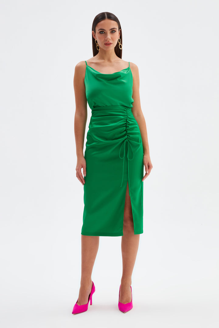Sateen Jupe en satin à détails froncés - Émeraude