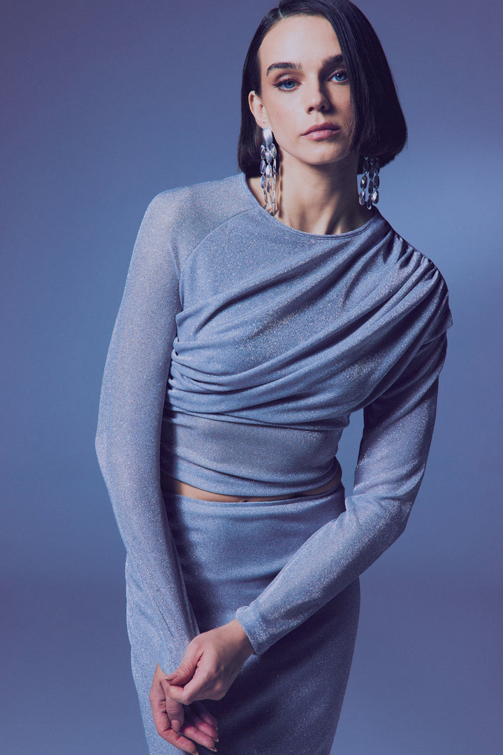 Sateen Blouse scintillante avec détails froncés - Argent